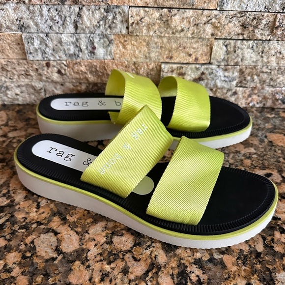 Rag & Bone Sandals Slide Cameron Mila  Flat ACID GREEN Lightweight US 8/ EU 38 - Picture 2 of 8